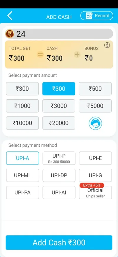 Add Cash screen in Teen Patti Master